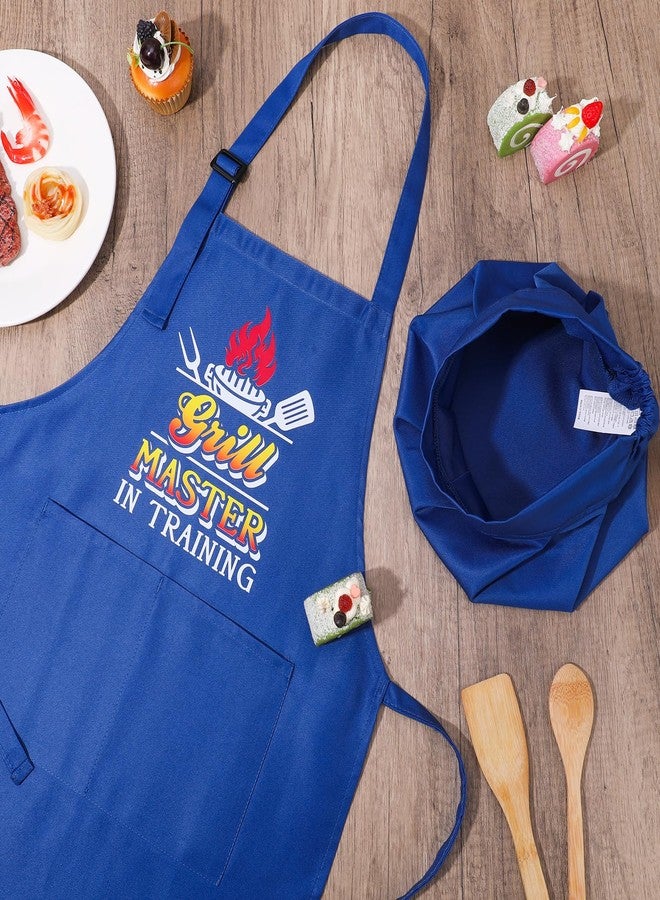 XLSXEXCL Kids Apron and Chef Hat Set, Funny Apron Adjustable Child Aprons Chef in Training Kitchen Aprons for Boys and Girls for Cooking, Baking, Painting, Training (Blue) - Image 5